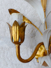 Load image into Gallery viewer, Gorgeous Florentine PAIR Wall Light Gilt Enameled Metal Tole 1980 Italian
