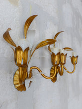 Load image into Gallery viewer, Gorgeous Florentine PAIR Wall Light Gilt Enameled Metal Tole 1980 Italian
