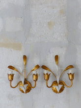 Load image into Gallery viewer, Gorgeous Florentine PAIR Wall Light Gilt Enameled Metal Tole 1980 Italian
