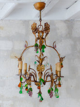 Load image into Gallery viewer, Gorgeous Antique Chandelier Handmade Glass Drops Fruits 1920 MURANO 4 lights
