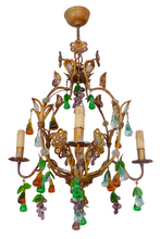 Load image into Gallery viewer, Gorgeous Antique Chandelier Handmade Glass Drops Fruits 1920 MURANO 4 lights
