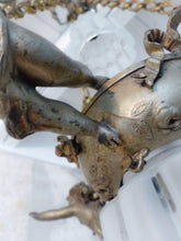 Load image into Gallery viewer, RARE Antique French 3x Cherubs Spelter &amp; Glass Chandelier Ceiling Putti 5 Lights
