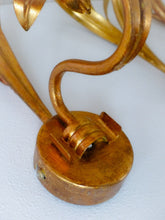 Load image into Gallery viewer, Set 3x Gilded Metal Wall Light Sconce 80&#39;s Hollywood Regency HANS KOGL style
