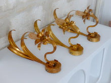 Load image into Gallery viewer, Set 3x Gilded Metal Wall Light Sconce 80&#39;s Hollywood Regency HANS KOGL style
