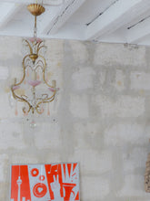 Load image into Gallery viewer, Antique Chandelier Peachy PINK Opaline Drops Cup Beads MURANO RARE 3 lights 1930
