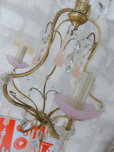 Load image into Gallery viewer, Antique Chandelier Peachy PINK Opaline Drops Cup Beads MURANO RARE 3 lights 1930
