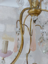Load image into Gallery viewer, Antique Chandelier Peachy PINK Opaline Drops Cup Beads MURANO RARE 3 lights 1930
