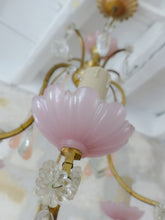 Load image into Gallery viewer, Antique Chandelier Peachy PINK Opaline Drops Cup Beads MURANO RARE 3 lights 1930
