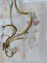 Load image into Gallery viewer, Antique Chandelier Peachy PINK Opaline Drops Cup Beads MURANO RARE 3 lights 1930
