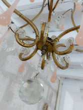 Load image into Gallery viewer, Antique Chandelier Peachy PINK Opaline Drops Cup Beads MURANO RARE 3 lights 1930
