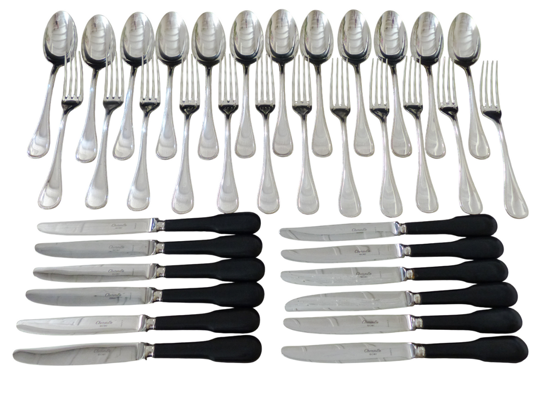 CHRISTOFLE PERLES Table Dinner set 12 Place settings 36pc Brilliant luster