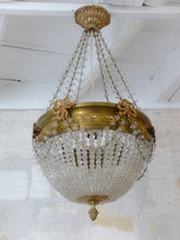 Load image into Gallery viewer, Gorgeous Antique 1920 Louis XVI Chandelier Ribbon Bronze Brass Beads Ceiling
