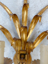Load image into Gallery viewer, Vintage Set 3x Wall Lights French Gilt Metal Ear Wheat Sconces Hollywood Regency
