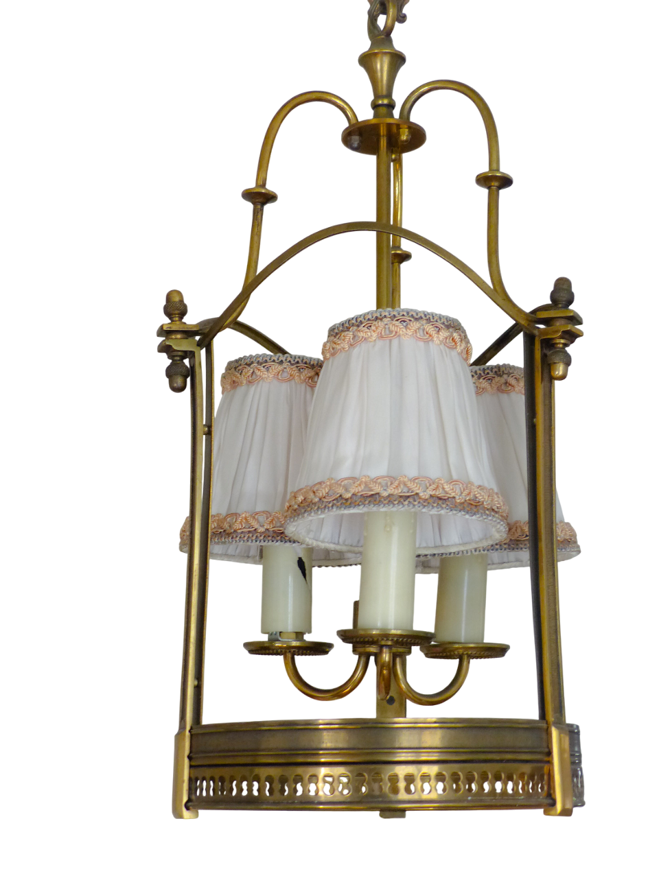 Gorgeous Vintage French Hall Lantern Chandelier Ceiling Gilded Bronze Shades
