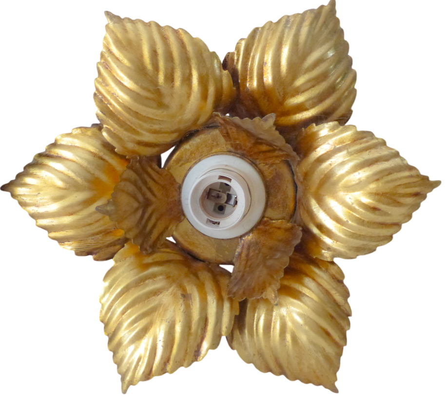 Vintage Mid Century Italian Ceiling Wall Light Gilded Tole Chandelier MASCA