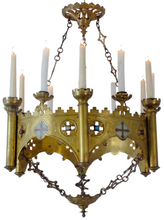Load image into Gallery viewer, 19TH Antique Enameled Large Crown Sanctuary Church Chandelier Ceiling Religious
