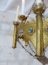 Load image into Gallery viewer, 19TH Antique Enameled Large Crown Sanctuary Church Chandelier Ceiling Religious
