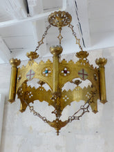 Load image into Gallery viewer, 19TH Antique Enameled Large Crown Sanctuary Church Chandelier Ceiling Religious
