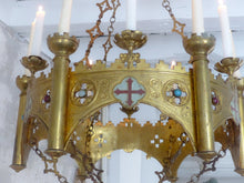 Load image into Gallery viewer, 19TH Antique Enameled Large Crown Sanctuary Church Chandelier Ceiling Religious
