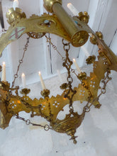 Load image into Gallery viewer, 19TH Antique Enameled Large Crown Sanctuary Church Chandelier Ceiling Religious
