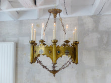 Load image into Gallery viewer, 19TH Antique Enameled Large Crown Sanctuary Church Chandelier Ceiling Religious

