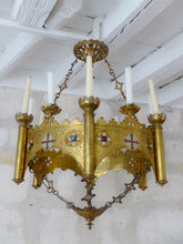 Load image into Gallery viewer, 19TH Antique Enameled Large Crown Sanctuary Church Chandelier Ceiling Religious
