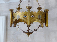 Load image into Gallery viewer, 19TH Antique Enameled Large Crown Sanctuary Church Chandelier Ceiling Religious
