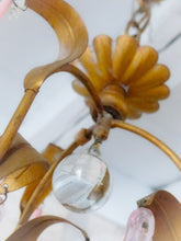 Load image into Gallery viewer, Gorgeous Vintage Chandelier Pink Glass Drops Porcelain flowers Murano 1950 RARE
