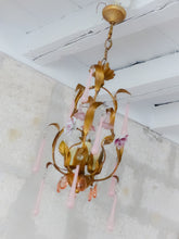 Load image into Gallery viewer, Gorgeous Vintage Chandelier Pink Glass Drops Porcelain flowers Murano 1950 RARE
