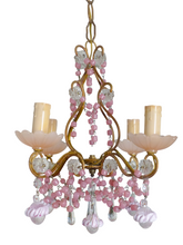 Load image into Gallery viewer, Antique Chandelier Pink Opaline Drops Cup Beads 1930 Murano Rare 4 lights RARE
