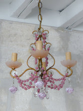 Load image into Gallery viewer, Antique Chandelier Pink Opaline Drops Cup Beads 1930 Murano Rare 4 lights RARE
