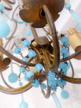 Load image into Gallery viewer, Antique Chandelier Acqua Blue Opaline Drops cup beads 1930 Murano Rare 4 lights

