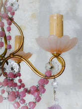 Load image into Gallery viewer, Antique Chandelier Pink Opaline Drops Cup Beads 1930 Murano Rare 4 lights RARE
