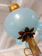 Load image into Gallery viewer, Antique Chandelier Aqua Blue Opaline Drops Cup Beads 1930 MURANO 5 lights RARE
