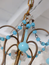 Load image into Gallery viewer, Antique Chandelier Acqua Blue Opaline Drops cup beads 1930 Murano Rare 4 lights
