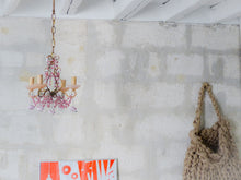 Load image into Gallery viewer, Antique Chandelier Pink Opaline Drops Cup Beads 1930 Murano Rare 4 lights RARE
