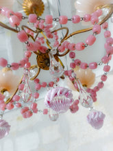 Load image into Gallery viewer, Antique Chandelier Pink Opaline Drops Cup Beads 1930 Murano Rare 4 lights RARE

