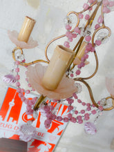 Load image into Gallery viewer, Antique Chandelier Pink Opaline Drops Cup Beads 1930 Murano Rare 4 lights RARE
