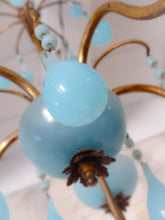 Load image into Gallery viewer, Antique Chandelier Aqua Blue Opaline Drops Cup Beads 1930 MURANO 5 lights RARE
