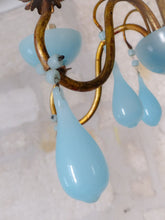 Load image into Gallery viewer, Antique Chandelier Aqua Blue Opaline Drops Cup Beads 1930 MURANO 5 lights RARE
