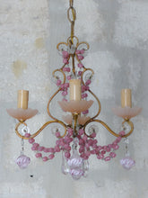 Load image into Gallery viewer, Antique Chandelier Pink Opaline Drops Cup Beads 1930 Murano Rare 4 lights RARE
