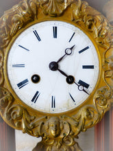 Load image into Gallery viewer, Antique French Marquetry Inlay Portico Clock 19TH Paris movement Columns Bronze
