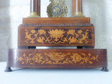 Load image into Gallery viewer, Antique French Marquetry Inlay Portico Clock 19TH Paris movement Columns Bronze
