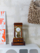 Load image into Gallery viewer, Antique French Marquetry Inlay Portico Clock 19TH Paris movement Columns Bronze
