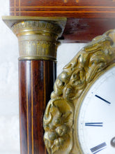 Load image into Gallery viewer, Antique French Marquetry Inlay Portico Clock 19TH Paris movement Columns Bronze

