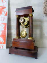 Load image into Gallery viewer, Antique French Marquetry Inlay Portico Clock 19TH Paris movement Columns Bronze
