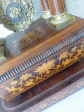 Load image into Gallery viewer, Antique French Marquetry Inlay Portico Clock 19TH Paris movement Columns Bronze
