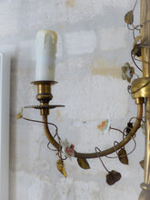 Load image into Gallery viewer, French Antique Bronze Louis XVI Chandelier Porcelain Flowers Ribbon 1930 Foliage
