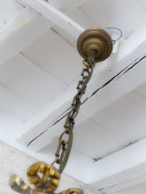 Load image into Gallery viewer, French Antique Bronze Louis XVI Chandelier Porcelain Flowers Ribbon 1930 Foliage
