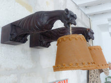 Load image into Gallery viewer, 19TH Pair Antique French Carved Wood Gothic Chimera Wall Light Sconce Gargoye
